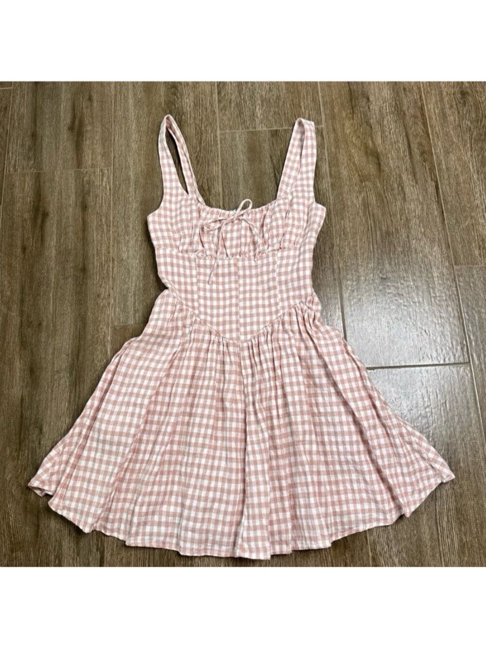 Reformation Linen Daria Mini Dress Cottage Core Pink Gingham Milkmaid 0 size